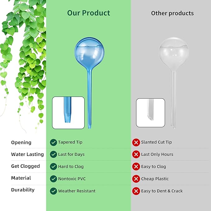 Soilagua 12-Pack Plastic Plant Watering Globes, Premium PVC Shatter-Resistant Plant Waterer, Self Watering Planter Insert with Tapered Opening, Automatic Watering Spikes for Daily & Vacation