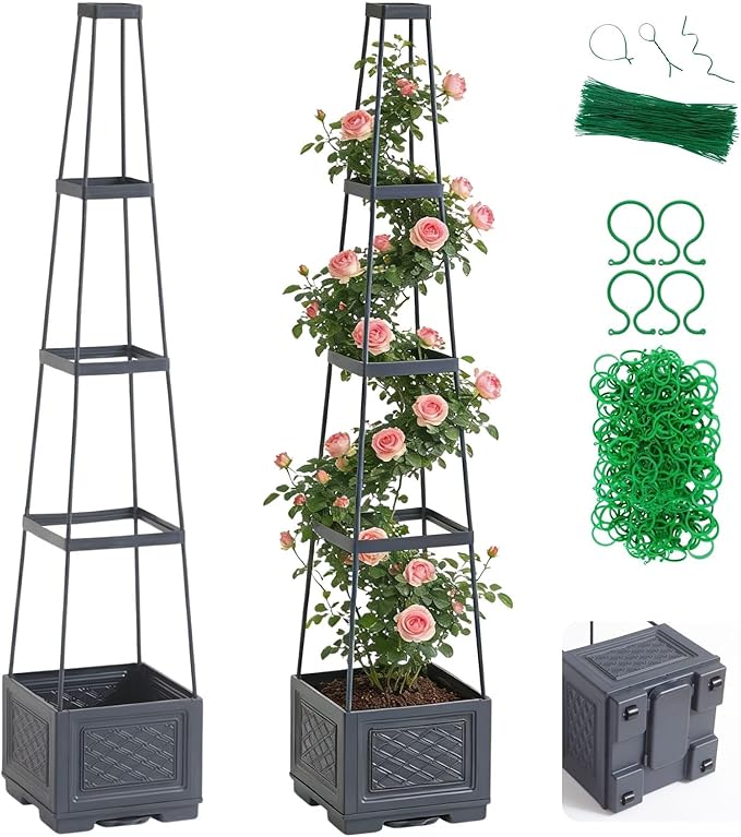 Rolling Tomato Planter with Trellis | Self-Watering Raised Garden Bed Tomato Pots for Growing Tomatoes | Planter Box with Trellis with Wheels for Climbing Plants Greenhouse Indoor Outdoor