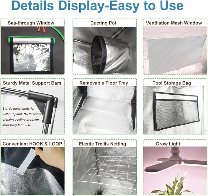 Grow Tent Kit Complete System High Reflective Mylar Indoor Grow Tent Hydroponics Growing Tent with Full Spectrum LED Grow Light Observation Window, Ventilation Fan,Carbon Filter (48" x 48" x 80")
