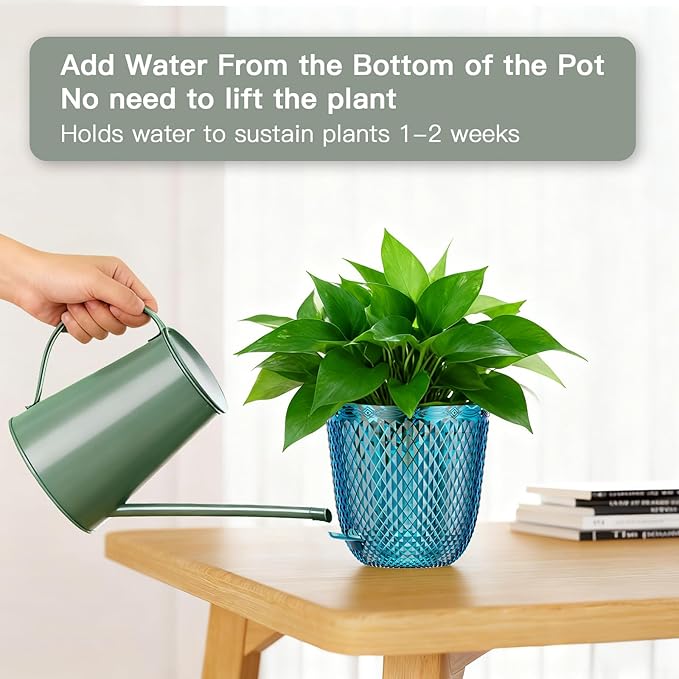 QCQHDU Self Watering Hanging Pots, 2 Pack 7.2 Inch Hanging Planters for Indoor Plants, Plant Hanger with Drainage Holes and 3 Hooks Chains for Garden Home (Klein Blue)