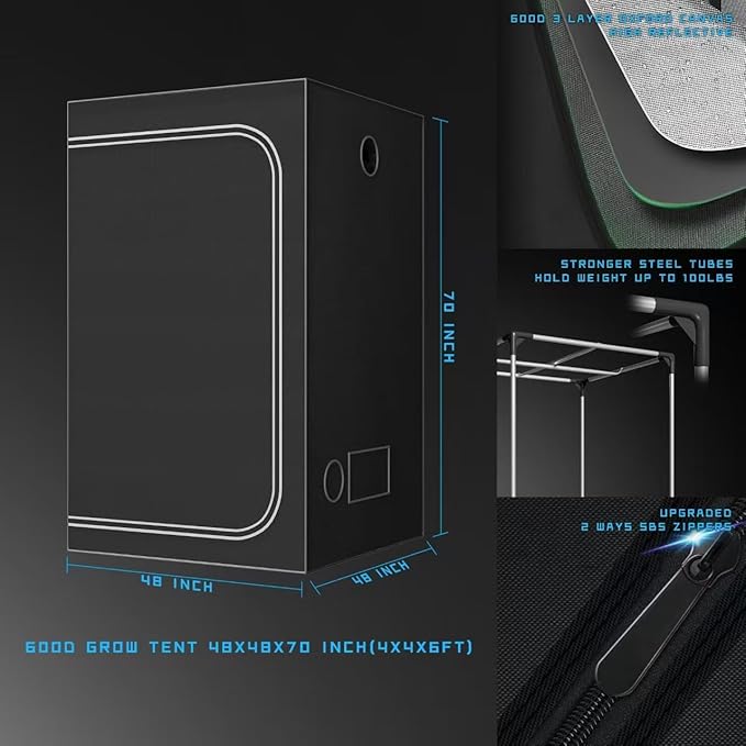 4X4 Grow Tents Kit Complete, 25 Enhance Large Grow Tents Complete System for Indoor Plants,Tent+LED Light+Fan Filter Sets+Clip Fan+HUMIDIFER+Heater+DRIP Sets (48X48X72 Grow Tent KIT)