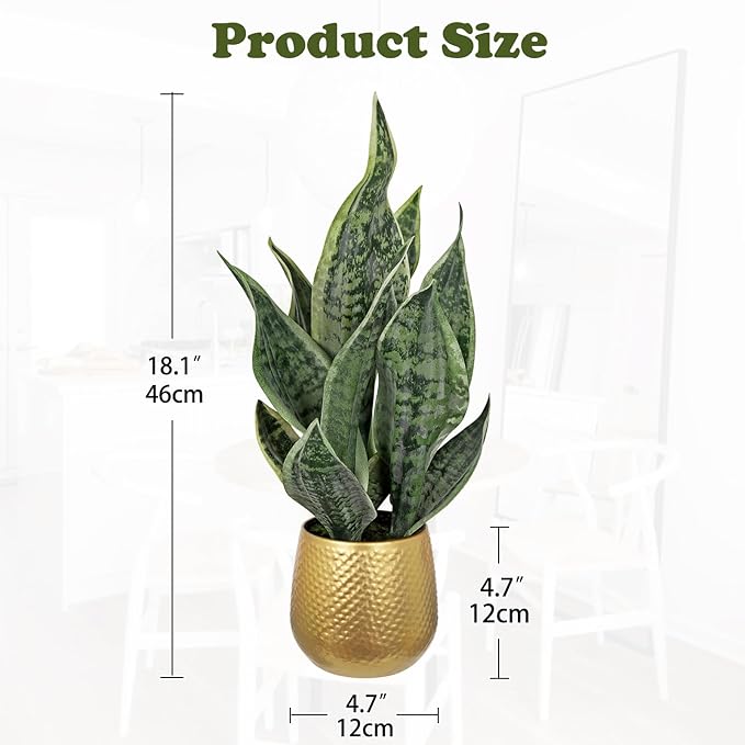 DILATATA Artificial Snake Plant in Gold Pot, 18” Faux Sansevieria Potted Plant for Home Office Decor, Fake Snake Plants Indoor Modern Tabletop Decor Faux Mother in Law Tongue