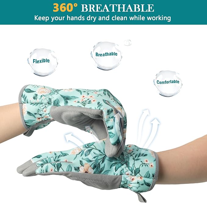 Trifabricy Gardening Gloves for Women, Breathable Leather Garden Gloves with Grip, Thorn-Proof Puncture-Resistant Work Gloves