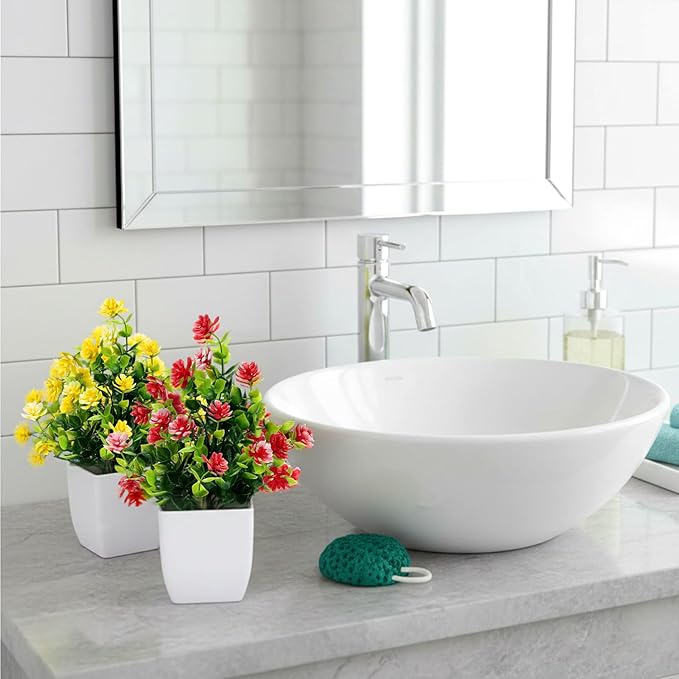 CEWOR Fake Flowers 4 Packs Artificial Plants Indoor Mini Eucalyptus Flowers Decorations for Spring Desk Wedding Bathroom Office Home Room Table Decor Indoor Outdoor