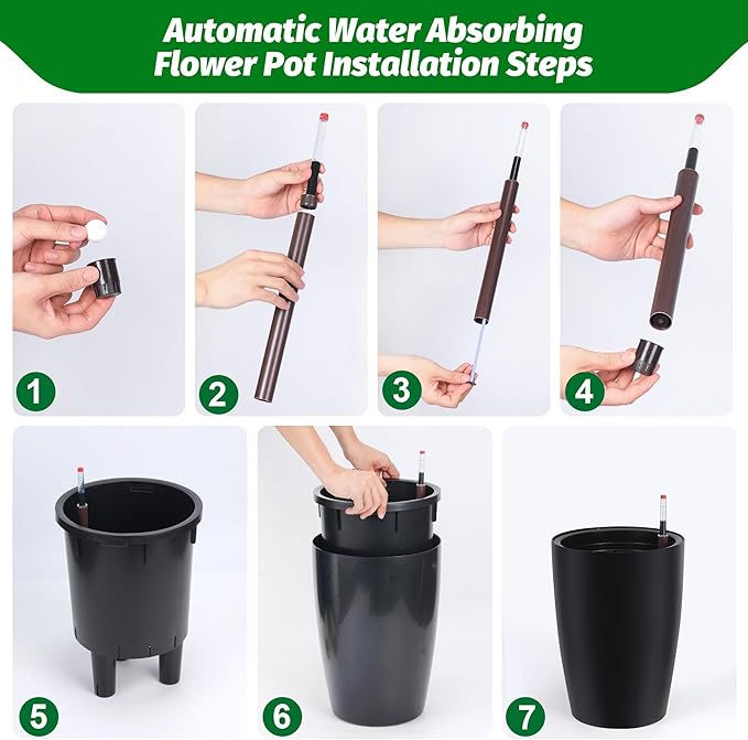 16" Tall Planter Set of 4, Self Watering Pots with Built-in Drainage and Water Level Gauge, Large Planter Pots for Garden, Patio, Balcony, Lounge, Black