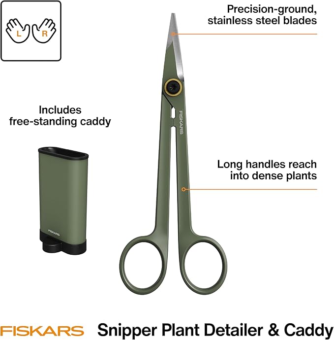 Fiskars Plant Detailer Snips & Holder, Precision Indoor Gardening Tool for Trimming & Pruning Dense Foliage, Long Reach Stainless Steel Micro-Tip Blades for Clean Cuts and Healthy Plant Growth, 6"