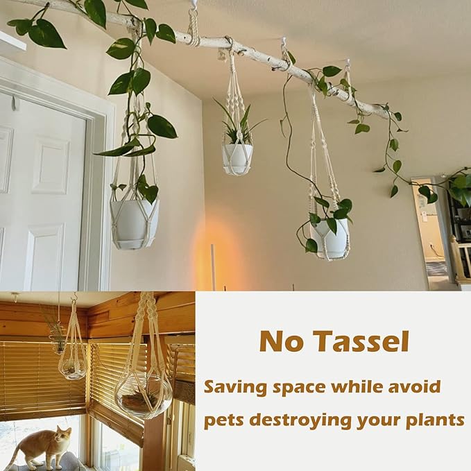 Bouqlife Macrame Plant Hangers with Pots and Saucers, 3 Pack Hanging Planters for Indoor Plants Hanging Plant Holders with Hooks 34" / 26" / 20"