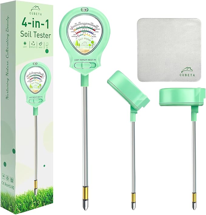 2024 Upgraded Soil Moisture Meter for Plants, Soil pH Meter, 4-in-1 Soil Tester for Light/Moisture/pH/Fertility, Plant Water Meter for Garden, Lawn, Farm, Indoor & Outdoor