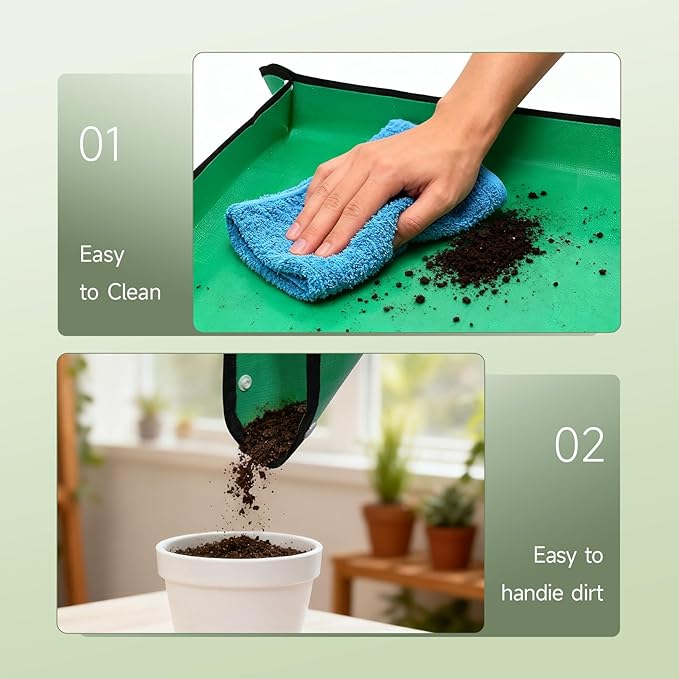 26" x 26" Repotting Mat for Indoor Plants - Waterproof Plant Potting Tray, Portable Gardening Mat for Succulents Soil Mess Control