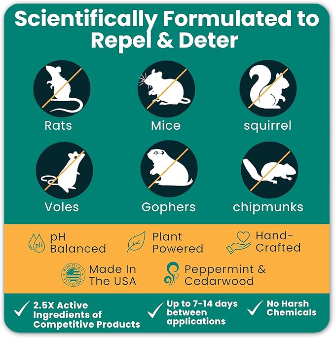 Peppermint Oil Spray for Rodents - Rodent Guard - Natural Peppermint Rodent & Pest Control Spray - Plant-Based Indoor & Outdoor Mouse Spray - Safe Around Pets & Kids - Repels All Mice and Rats 16oz