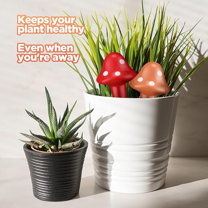 Funnymoom 8 Pack Terracotta Self Watering Spikes Mushroom Shaped Plant Watering Globes Automatic Planter Insert Stakes Device for Indoor Outdoor Plants