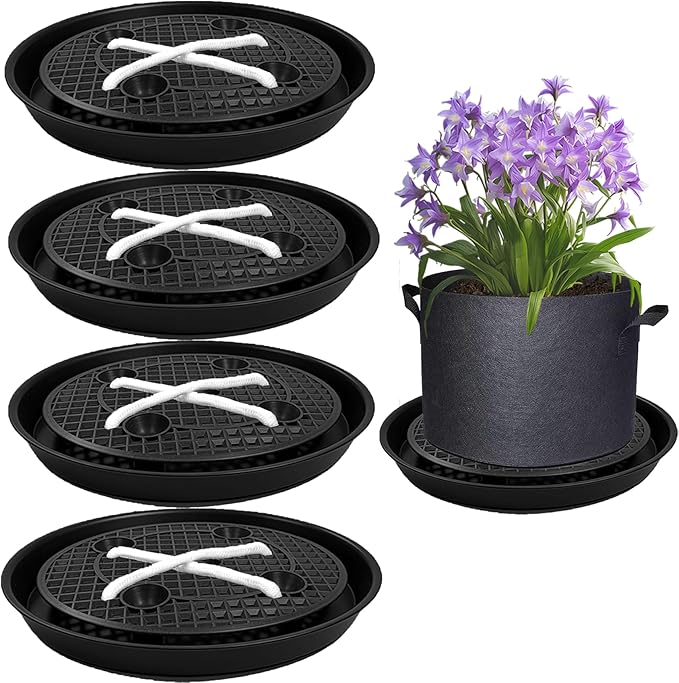 P Polerden 4 Pack Self Watering Fabric Pot Base 14 inch, Auto Pots Fit for 5 Gallon Grow Bags, Auto Watering Plant Saucer for Fabric Planters Plant Saucers Flower Pot Tray, 3 Year Warranty