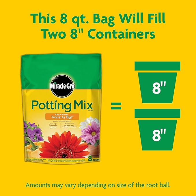 Miracle-Gro Potting Mix - For Container Plants, Flowers, Vegetables, Shrubs, Annuals, Perennials, Potting Soil Mix, Feeds up to 6 Months, 8 qt. (2-Pack)