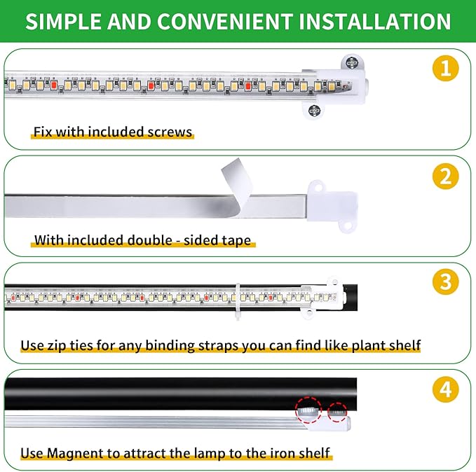 RWNTAO Grow Lights for Indoor Plants, 13" Grow Light Strips with Timer 3/9/12 H, 10 Dimmable Levels, 192 LEDs Full Spectrum Sunlight，Plant Growing Lamp for Indoor Greenhouse Seedlings, 4 Head