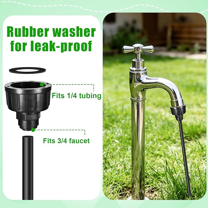 5 Pack US Standard 3/4" to 1/4" Faucet Adapters with Rubber Gaskets,1/4 inch Irrigation Tubing Fittings Garden Faucet to Hose Adapter for 1/4 Inch Drip Irrigation Tubing Garden Irrigation System