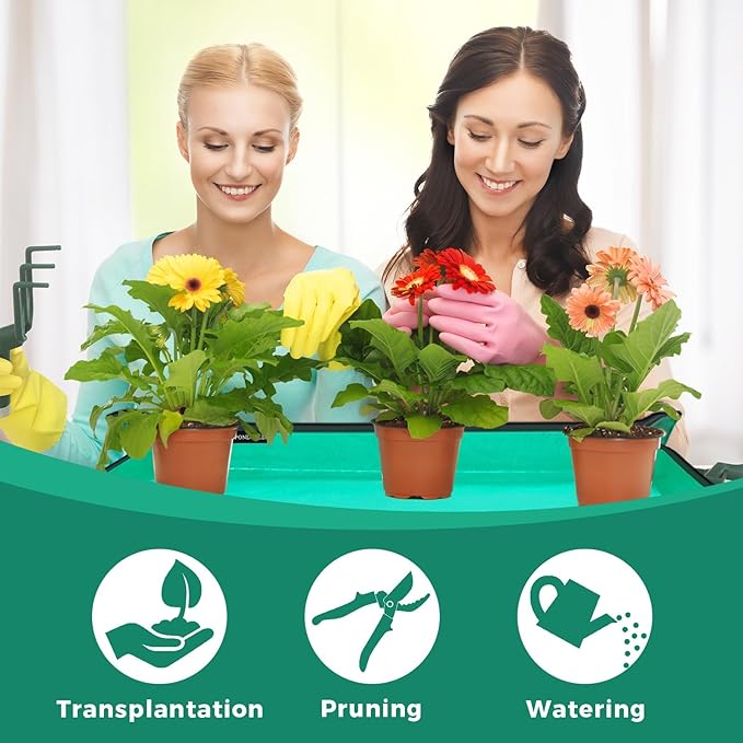 Large Plant Transplanting Mat - Thickened Waterproof Potting Mat, Succulent Gardening Mat, Portable Repotting Mat for Mess Control (Pe-Green27 x 27")