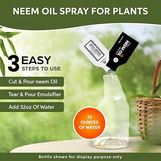 100% Pure Neem Oil Sachets (6-Sachets) with Natural Oil Emulsifier Sachet (6-Sachets) + Ready to Use Sprayer Bottle for Indoor and Outdoor Garden Plants