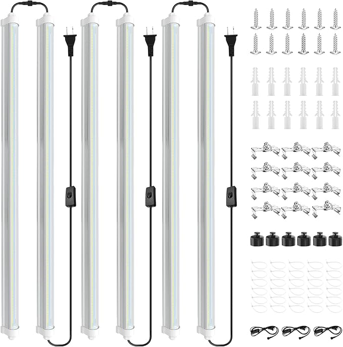 JESLED Waterproof Grow Lights for Indoor Plants, 2FT Sunlight Full Spectrum 5000K LED for Seed Starting, Seedling & Vegetables, 144W(6 X 24W,900W Equiv), Linkable Grow Light Strip with Switch, 6P