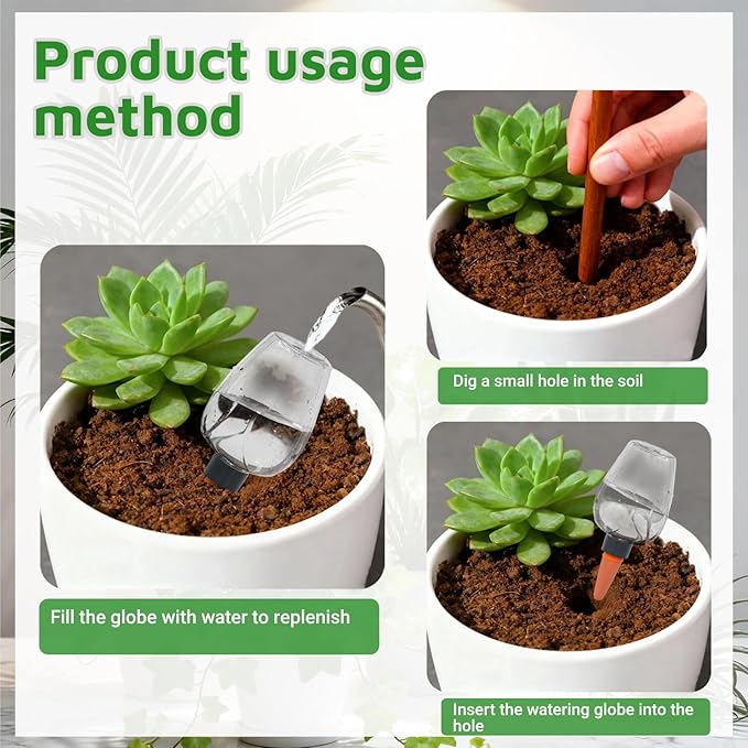 3cps Self Plant Watering Globes for Indoor and Outdoor Plants Plastic Automatic Plant Watering Bulbs Insert 12.3 oz with Slow Release Control Water Dripper for Plants