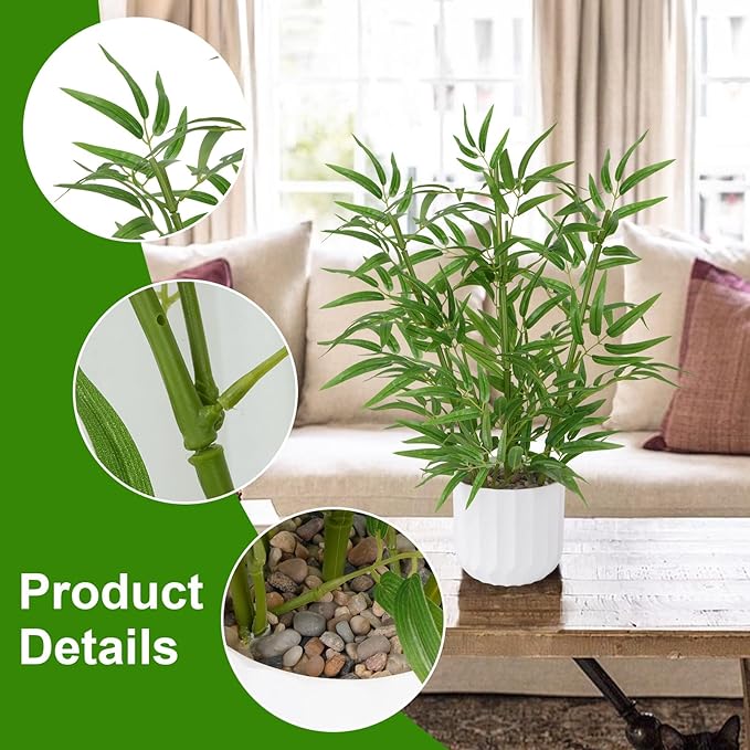 22Inch Artificial Plants Indoor Table Top Tree Artificial Bamboo with White Pot Fake Potted Plant for Desk Home Decor Indoor Living Room Office Kitchen Bathroom Counter Decor