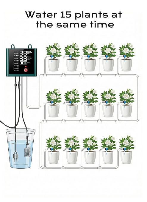 Solar Drip Irrigation System with USB Charging, Indoor Outdoor Plant Watering Devices for 15 Potted Plants, Automatic Watering System IP44 Waterproof 2200mAh for Garden Farm Greenhouse(Green)