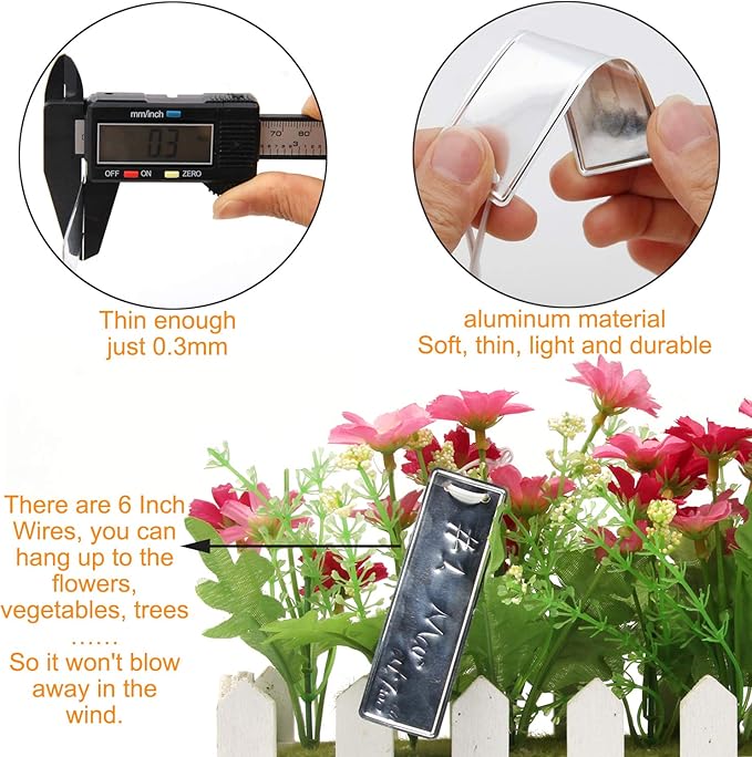Coolrunner Aluminum Plant Labels, Double Sided Metal Labels, Metal Label Tree ID Tags Durable & Waterproof Pot Label Tag Outdoor Marker for Indoor Outdoor Gardening Nursery (100)