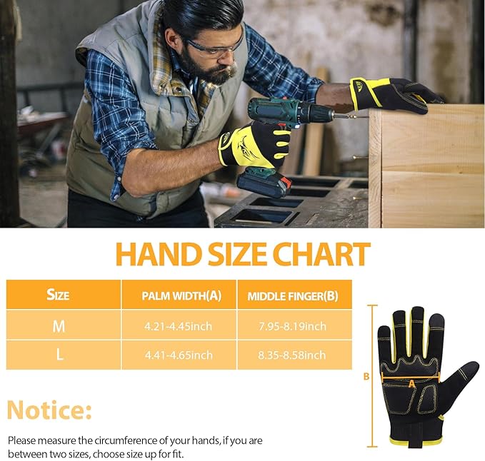 DLY Heavy Duty Work Gloves, Impact Protection Mechanic Gloves, Synthetic Leather Work Gloves, Touchscreen Capable