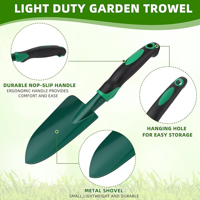 Yaocom 6 Pcs Colorful Garden Tools Set Heavy Duty Gardening Tools Set Include Garden Shovel Transplant Trowel and Hand Rake with Ergonomic Handle Aluminum Alloy Lawn for Planting Gifts Men Women