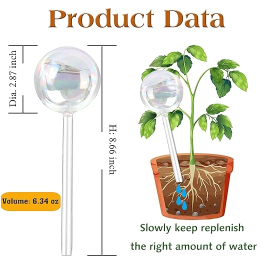 Clear Rainbow Glass Plant Automatic Watering Bulb, 4pcs Garden Flower Self Watering Planter Inserts, Automatic Plant Waterer System Set Self Watering Spikes to Support Plant Health