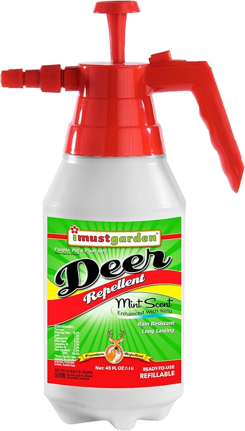 I Must Garden Deer Repellent: Easy Pump Spray Bottle - Mint Scent Deer Spray for Gardens & Plants – 45oz Ready to Use