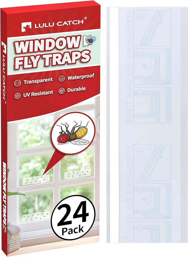 LULUCATCH Window Fly Trap, 24 Pack Fruit Fly Traps for Indoors, Sticky Gnat Trap Bug Trap, Non-Toxic Odorless Flying Insect Trap, Pet Safe Bug Catcher for Fruit Fly, Mosquitos, Fungus & Flying Insect