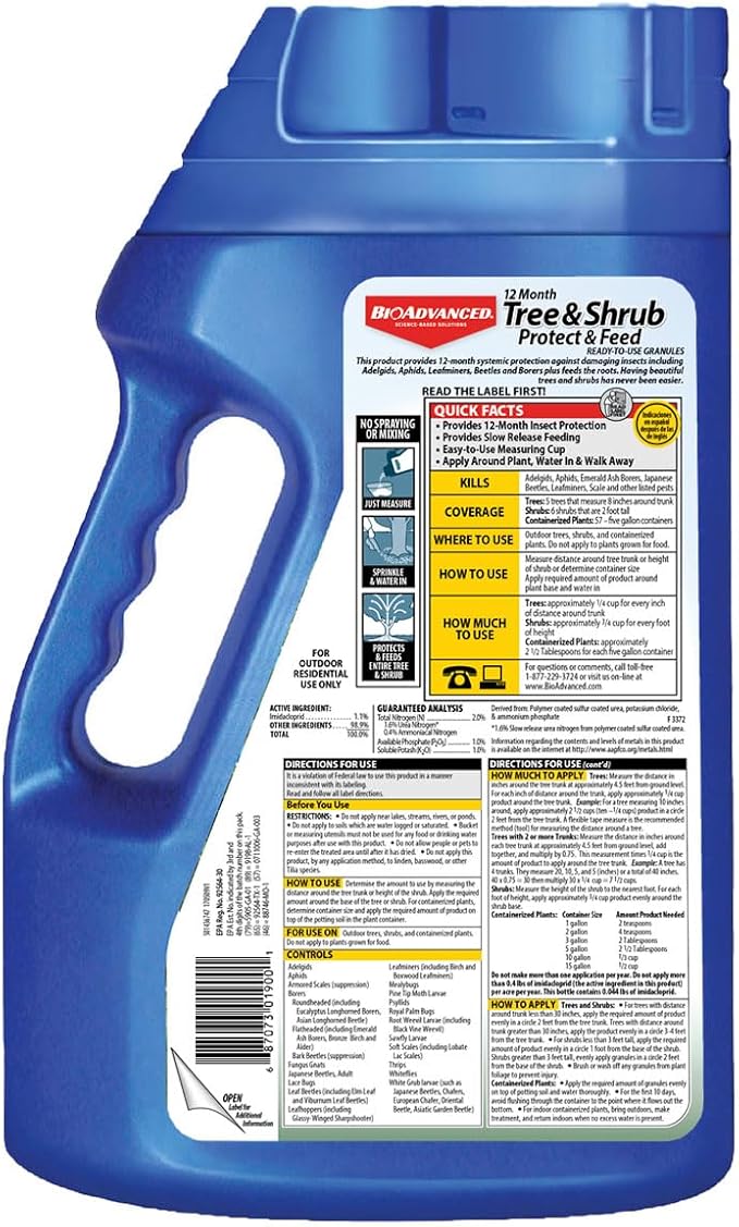 BioAdvanced 12 Month Tree and Shrub Protect and Feed, Granules, 4 lb, Insect Killer and Fertilizer & Plant Food