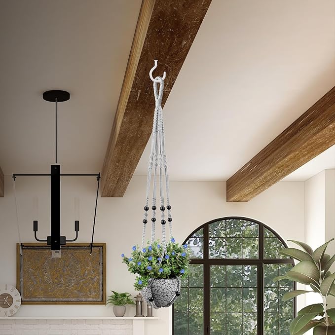 Macrame Plant Hanger for 5 to 10 Inch Plant Pots, Set of 2 Indoor Handmade 35 Inch Woven Rope Hanger Kits with Hooks and Wood Beads, Hanging Planter Basket Holder for Boho Home Decor (Grey, 2 Pack)