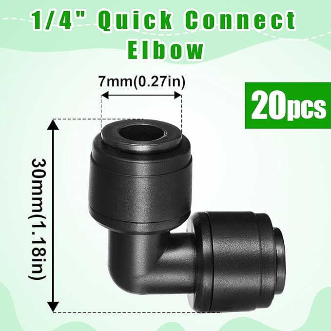 20 Pack 1/4" Quick Connect Fittings Elbow Connectors,1/4 Inch Irrigation Tubing Fittings Anti-Drop Push to Connect Fittings Locked Elbow for 1/4 Inch Drip Irrigation Tubing Garden Irrigation System