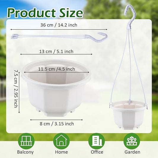Roshtia 50 Pcs 5.1 inch Plastic Hanging Plant Pots with Hooks Flower Pots Baskets Outdoor Hanging Nursery Planter Holder for Home Garden Balcony Porch(Gray White,5.1 inch)