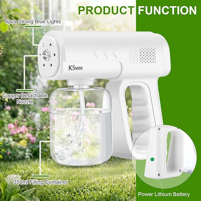2 Pack Rechargeable Atomizer Nano Sprayer Gun for Mosquito Repellent Handheld Nano Mist Garden Repellent Sprayer Portable Plant Mister Tool Large Capacity Electric Fogger for Home Office Garden