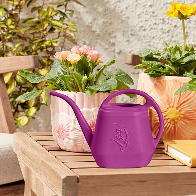 Plastic Watering Can - for Indoor and Outdoor Home Garden Plants - with Long Spout - Rose Red - 1/2 Gallon