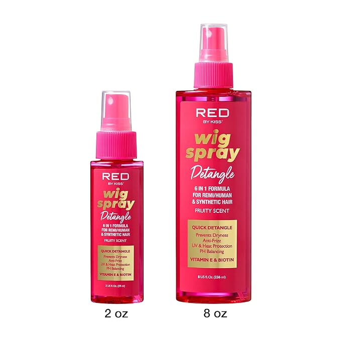 Red by Kiss Wig Spray, Extra Shine & Detangling Control for Remy, Human, Synthetic Hair, UV & Heat Protection, PH Balance & Long-Lasting Fragrance (2oz, Detangling)