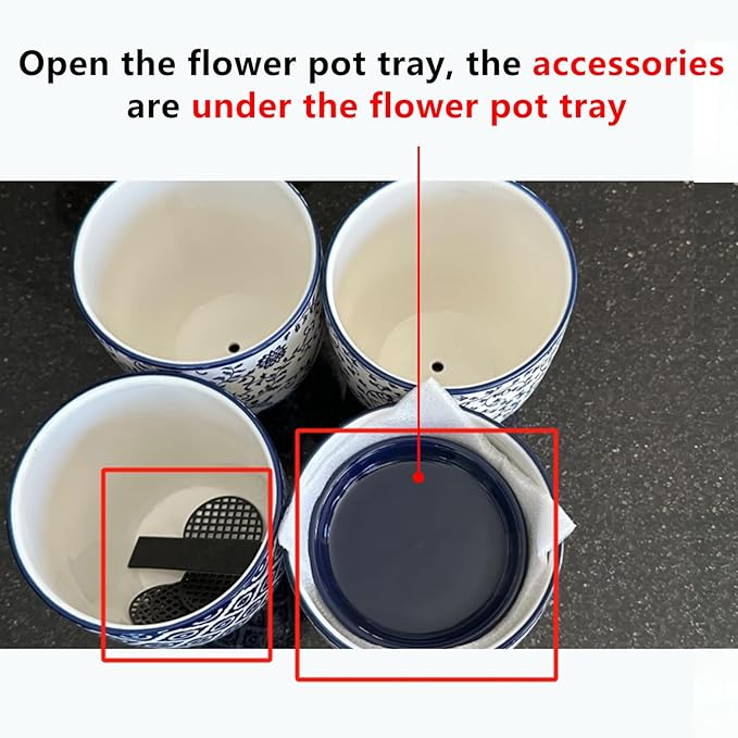 Ceramic Plant Pots - 5.6 Inch Flower Planters with Drainage Holes and Saucers for Indoor Plants Herbs, Succulent, Orchid, Cactus, Outdoor Plants, Home Decor, Set of 4, Vintage Blue
