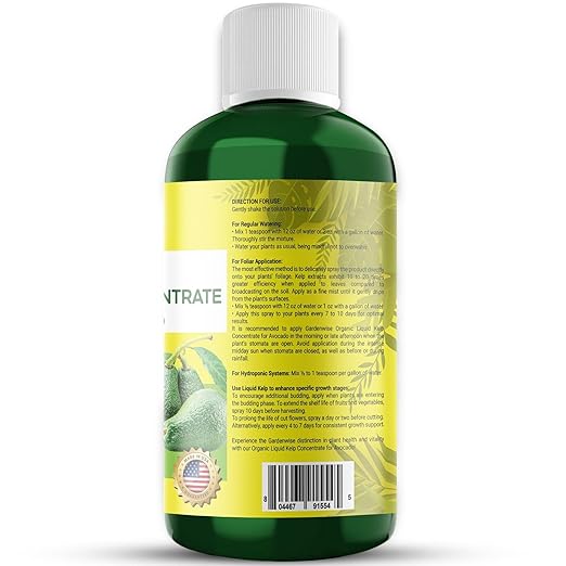 GARDENWISE Organic Premium Kelp Seaweed Fertilizer - Liquid Plant Food - Nutrient-Rich Soil Enhancer - Improves Fruit Yield and Quality - Natural Plant Food for Avocado Tree (8 OZ)