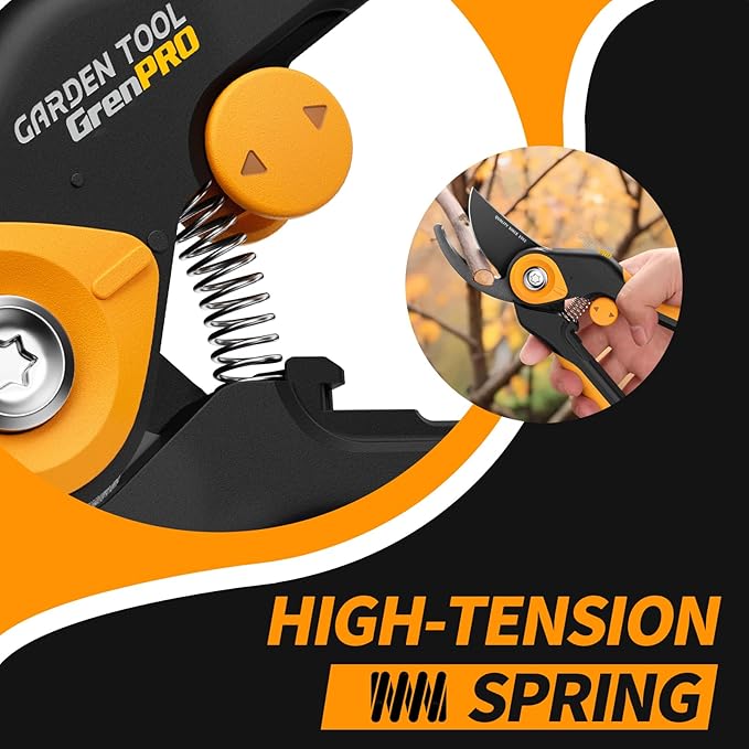 GrenPRO Bypass Pruning Shears 8.6", Heavy Duty Garden Clippers Handheld Cuts 1.38" Hardwood, Sharp SK5 Titanium Blades for Rust-Proof & Non-Stick, Ergonomic Garden Scissors for Plant Flower