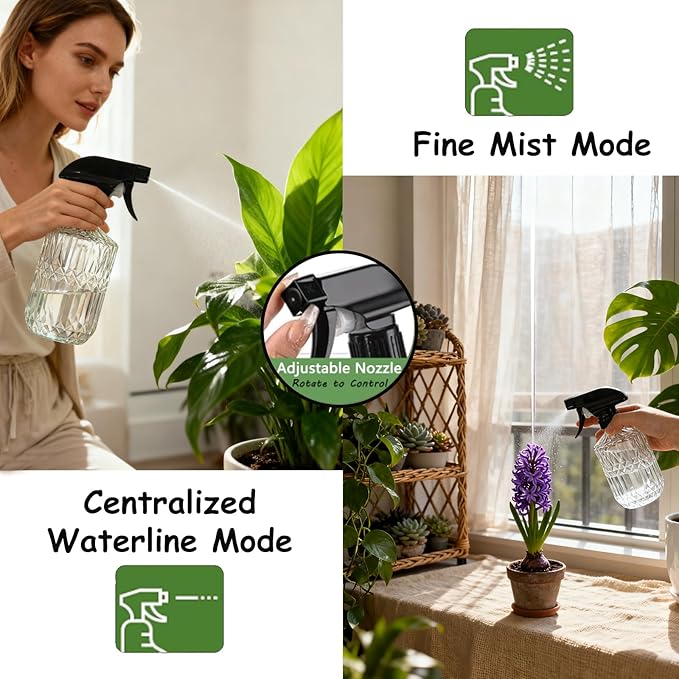 YYTSGG Clear Glass Handheld Spray Bottle, 15oz Refillable Plant Mister Bottle, Water Spray Bottle with Adjustable Mist Nozzle for Indoor Flowers, Outdoor Gardening, Cleaning, Hair and Pets Care