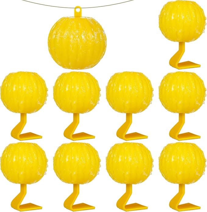 Qualirey 10 Set Sticky Fruit Fly Trap Balls Yellow Adhesive Fungus Gnat Sticky Balls for Plants Fly Catching Sticky Balls Indoor Outdoor Garden Kitchen Fly Gnat Flying Insects Trap Ball Traps