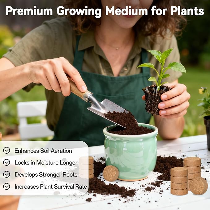 ZeeDix 50 Pack 50mm Organic Coco Coir Seed Starter Pellets, Compressed Coconut Fiber Seed Starter Soil Discs Potting Soil Mix for Indoor Outdoor Plants, Herbs Houseplants Bonsai Vegetables Flowers