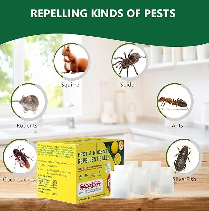 Mouse Rodent Repellent – Peppermint Lemon Oil Rodent & Insect Repellent Balls 24 Pack, Plant-Based Deterrent for Mice, Rats, Roaches & Bugs, Indoor & Outdoor Use