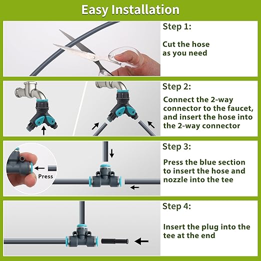 196FT 1/4" Quick-Connect Drip Irrigation System Kit, Automatic Garden Watering System with 32 Pcs Adjustable Spray Nozzles for Garden, Greenhouse, Yard, Lawn