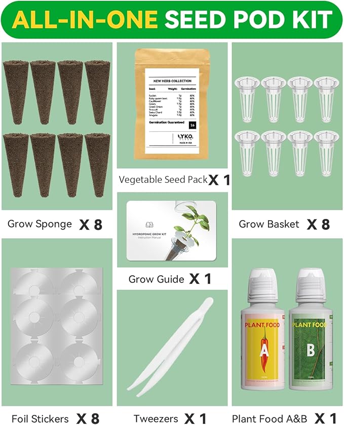 Vegetables Seed Pod Kit Compatible with idoo,Ahopegarden,Gardencube with Radish,Ruby Queen Beet,Cauliflower,Celery,Onion,Broccoli,Swiss Chard,Arugula-Suitable for Hydroponics Growing System(8-Pod)
