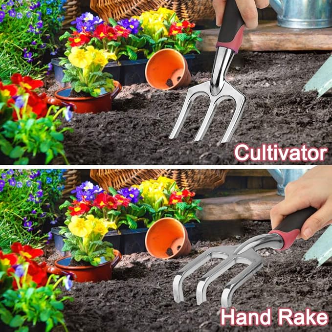 Garden Tools Set, 30 Piece Stainless Steel Gardening Kit with Vintage Floral Tote Bag, Non-Slip Ergonomic Rubber Handle, Ideal Gift for Women & Beginners, for Succulent, Home Garden, Mothers Day Gifts