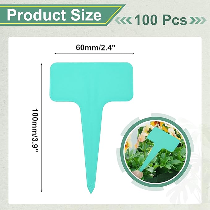 uxcell 100Pcs 4 Inch Plant Labels Large T-Style Garden Marker Plant Tags Garden Labels for Flower Beds,Pots Vegetables Lake Blue