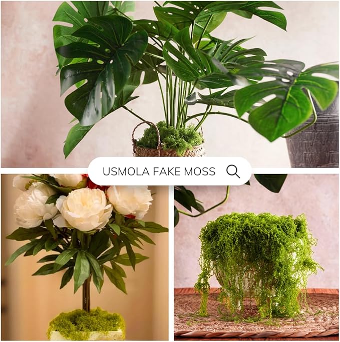 USMOLA 3.5OZ Fake Moss for Plants Indoor - Artificial Moss for Table Centerpieces, Fairy Gardens, Terrariums - Realistic Faux Grass for Wedding Christmas Party Decor (Light Green)